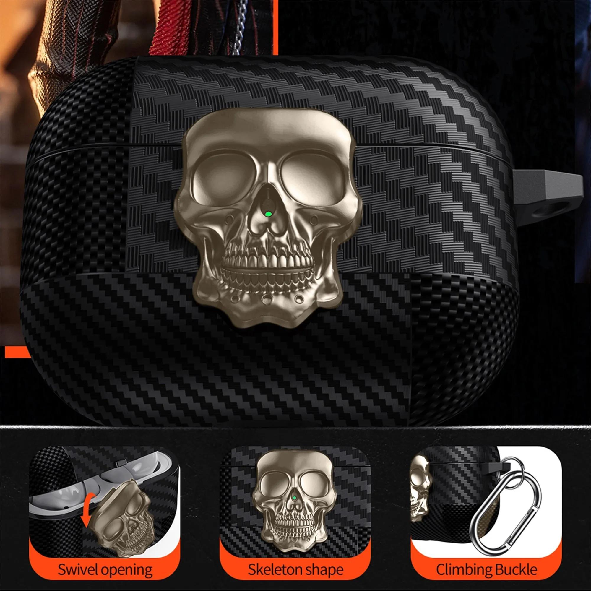Rotating Skull Lock Edition AirPods Case Compatible With Airpods 4