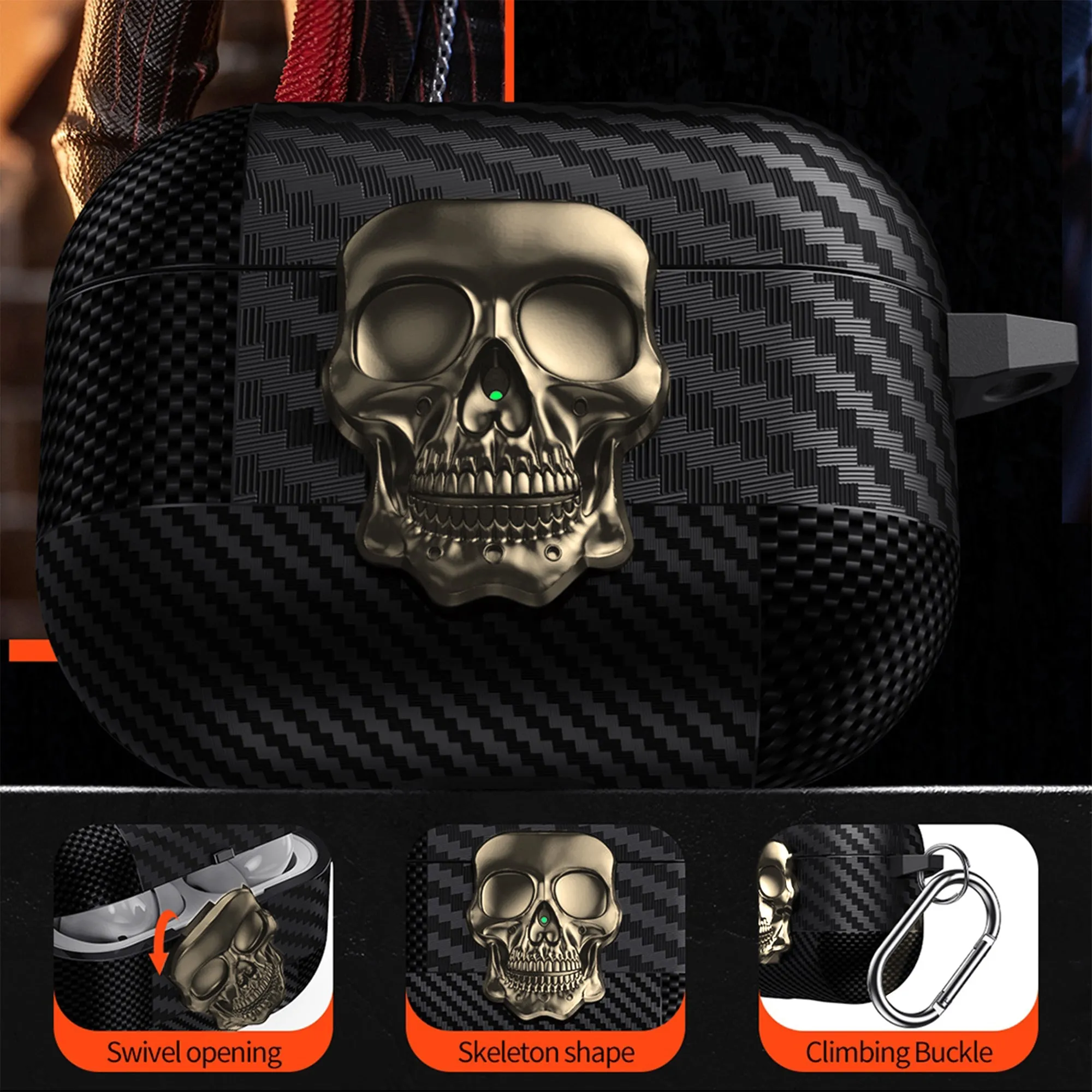 Rotating Skull Lock Edition AirPods Case Compatible With Airpods 4
