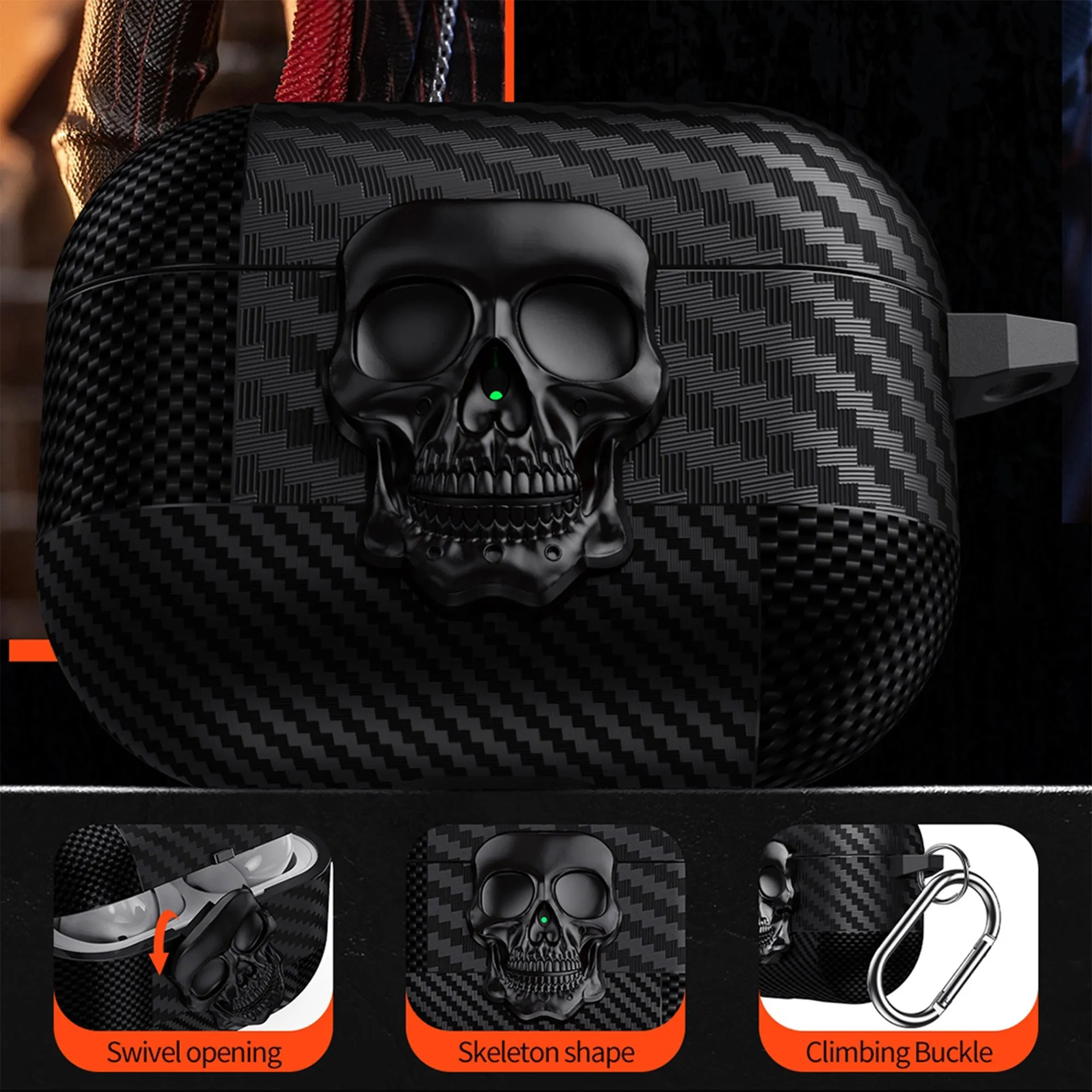 Rotating Skull Lock Edition AirPods Case Compatible With Airpods 4