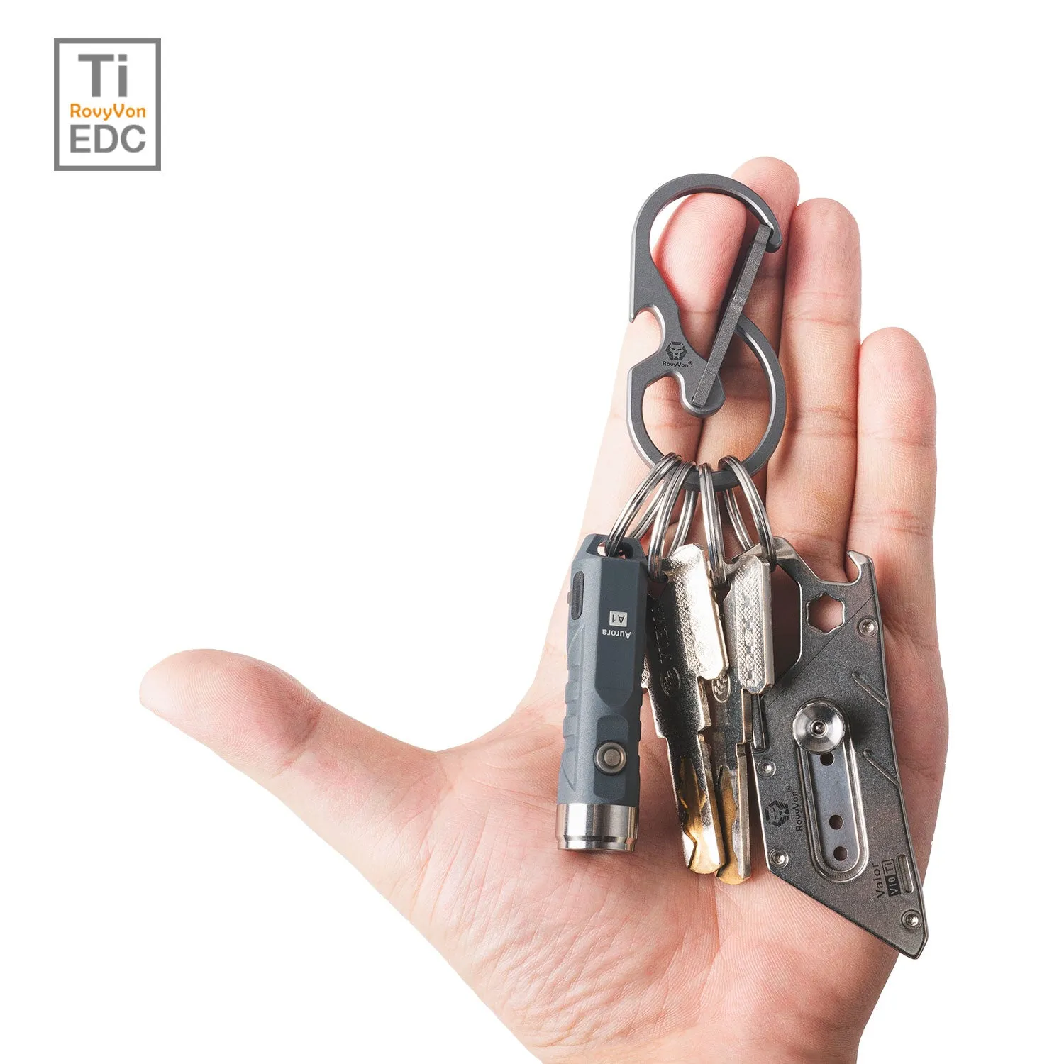 RovyVon U8 Titanium Carabiner, Quick-release Keychain Carabiner / Bottle Opener / Hand Tools, namely, Tabs