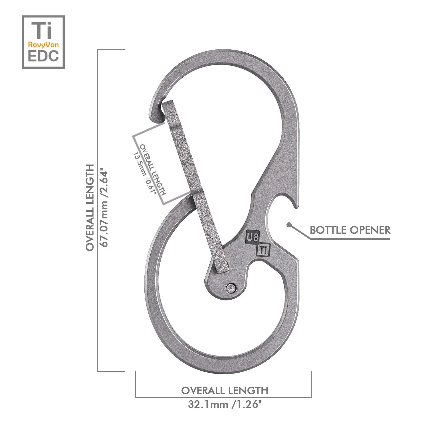RovyVon U8 Titanium Carabiner, Quick-release Keychain Carabiner / Bottle Opener / Hand Tools, namely, Tabs