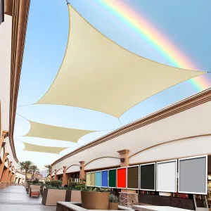 Royal Shade 14' x 14' Beige Rectangle Sun Shade Sail Canopy Outdoor Patio Fabric Screen Awning RTAPS14 - UPF50  95% UV Blockage, Heavy Duty, Water & Air Permeable (We Make Custom Size)