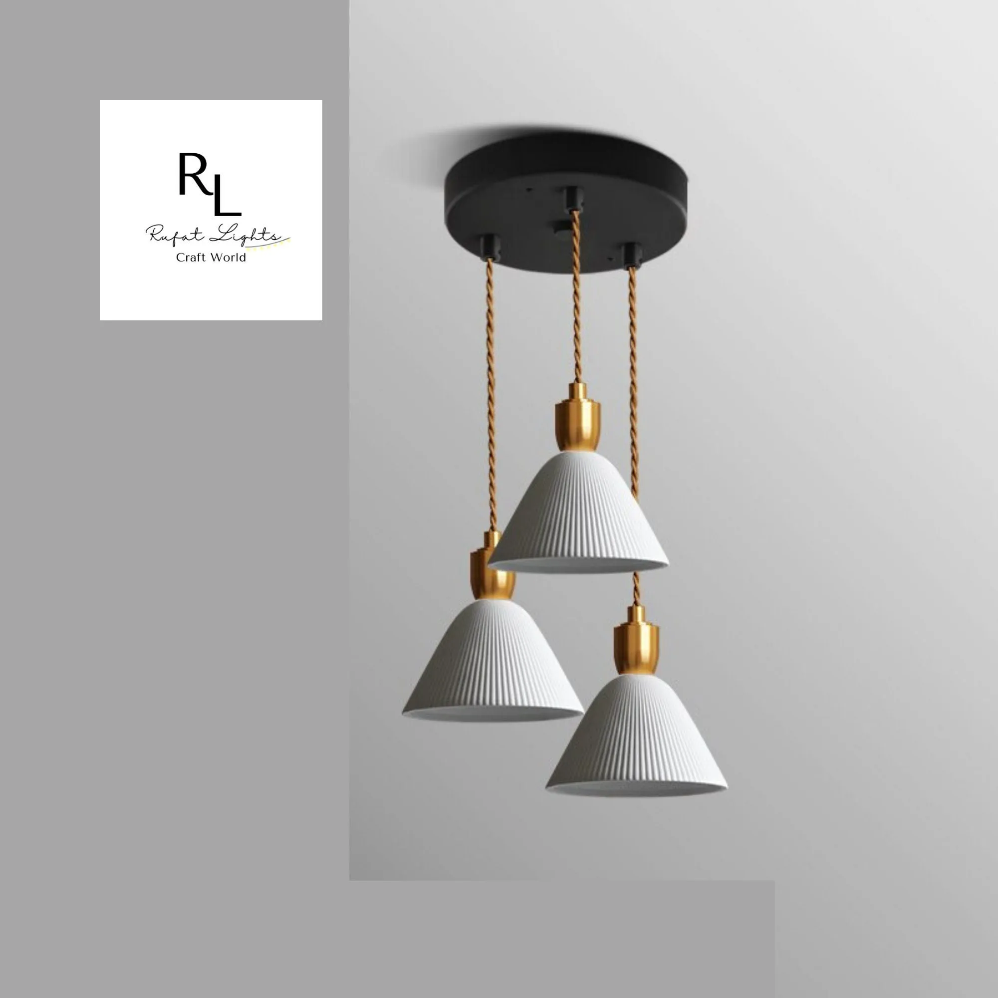 RoyaleGlow Elegant Ceramic Hanging Chandelier with Plug-In Pendant Light