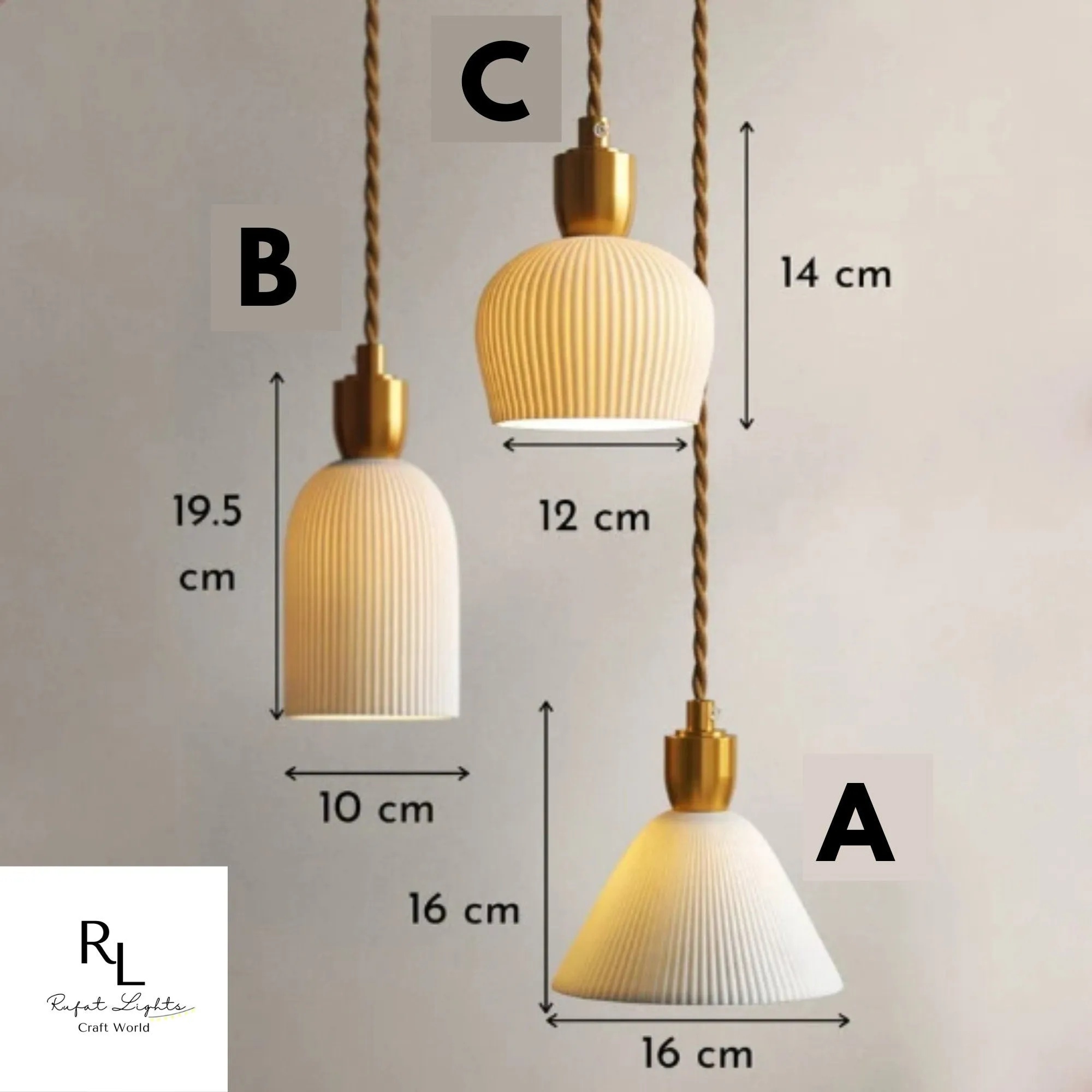 RoyaleGlow Elegant Ceramic Hanging Chandelier with Plug-In Pendant Light