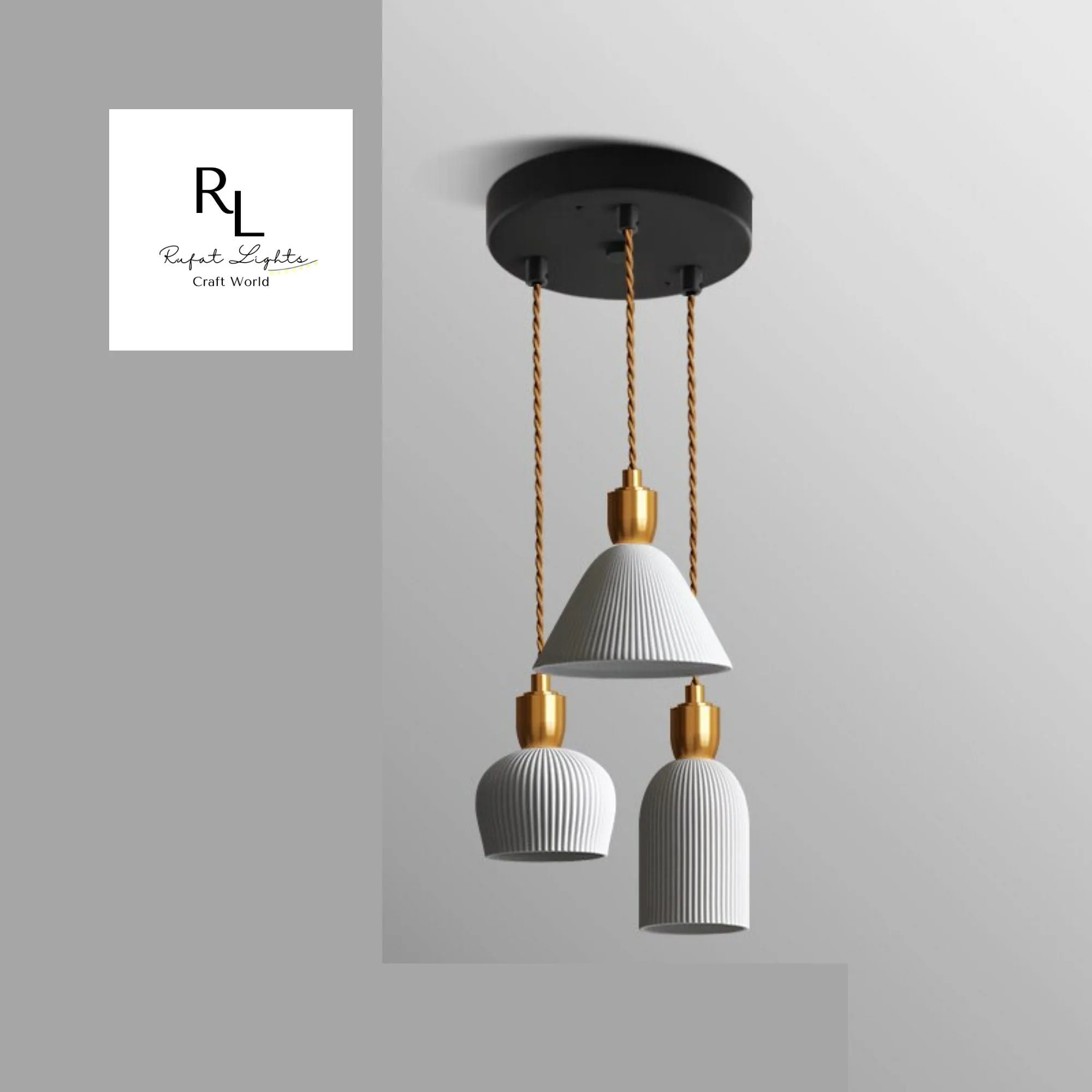 RoyaleGlow Elegant Ceramic Hanging Chandelier with Plug-In Pendant Light