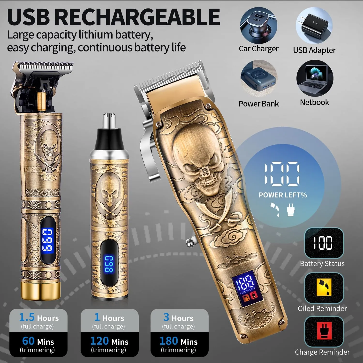 Roziapro Professional Hair Clippers for Men, Hair Trimmer for Men Haircut Cordless Hair Clippers Set with Rechargeable Nose Hair Trimmer, Gifts for Men (Gold)