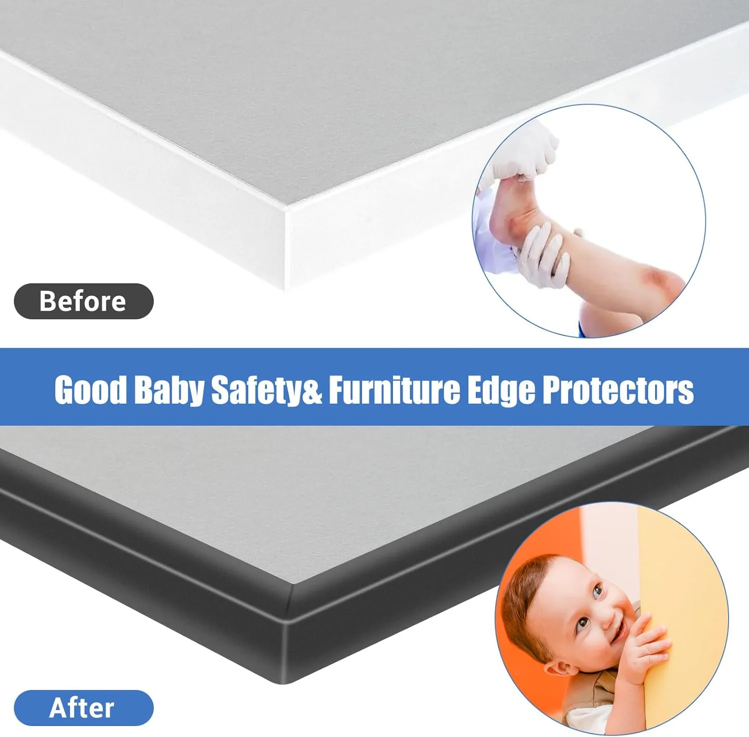 Rubber Edge Trim, Self-Adhesive U Channel Edge Protector for Plywood, Cabinet, 3/8" Wood Edge Banding, Flexible Furniture Repair, EPDM Material, Fit 3/8"(10mm), Length 20Ft, Black Color