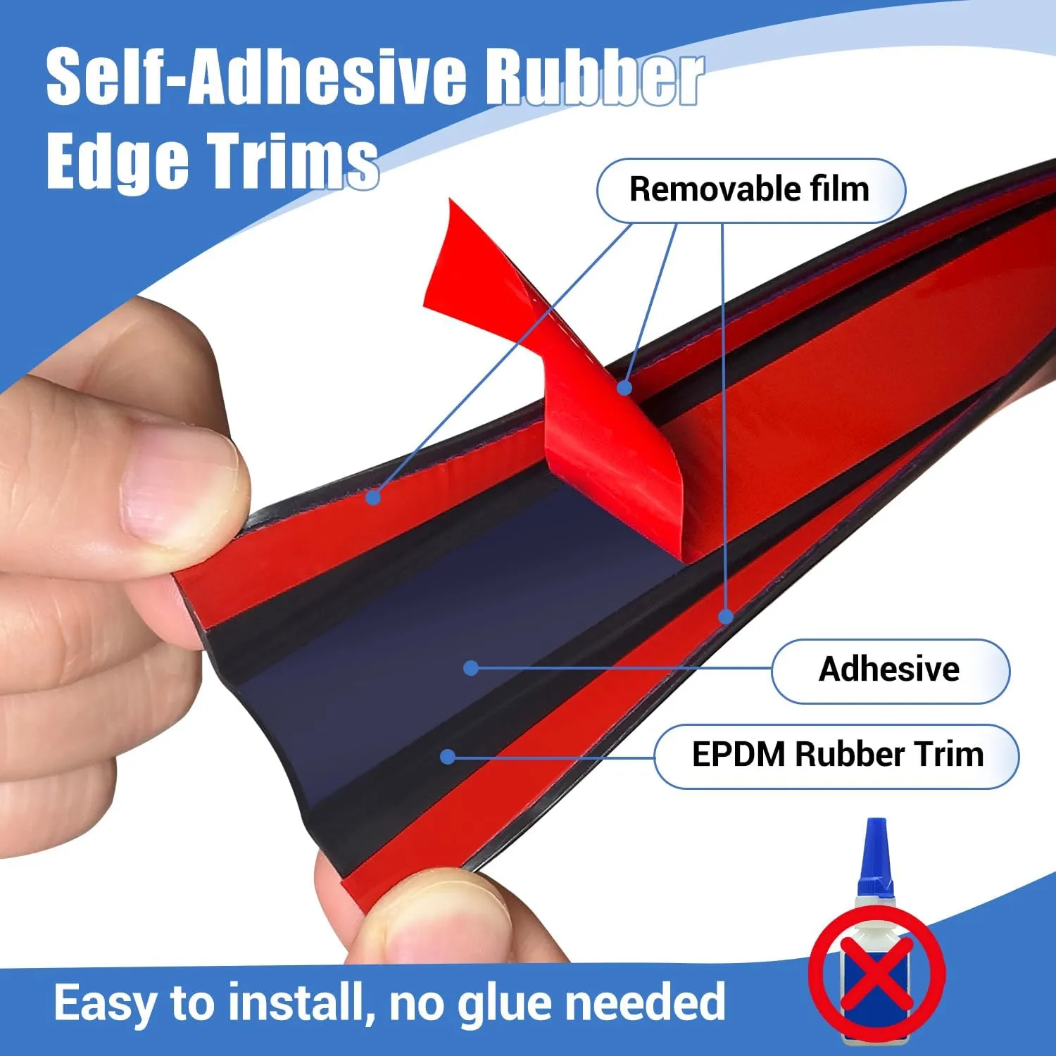 Rubber Edge Trim, Self-Adhesive U Channel Edge Protector for Plywood, Cabinet, 3/8" Wood Edge Banding, Flexible Furniture Repair, EPDM Material, Fit 3/8"(10mm), Length 20Ft, Black Color