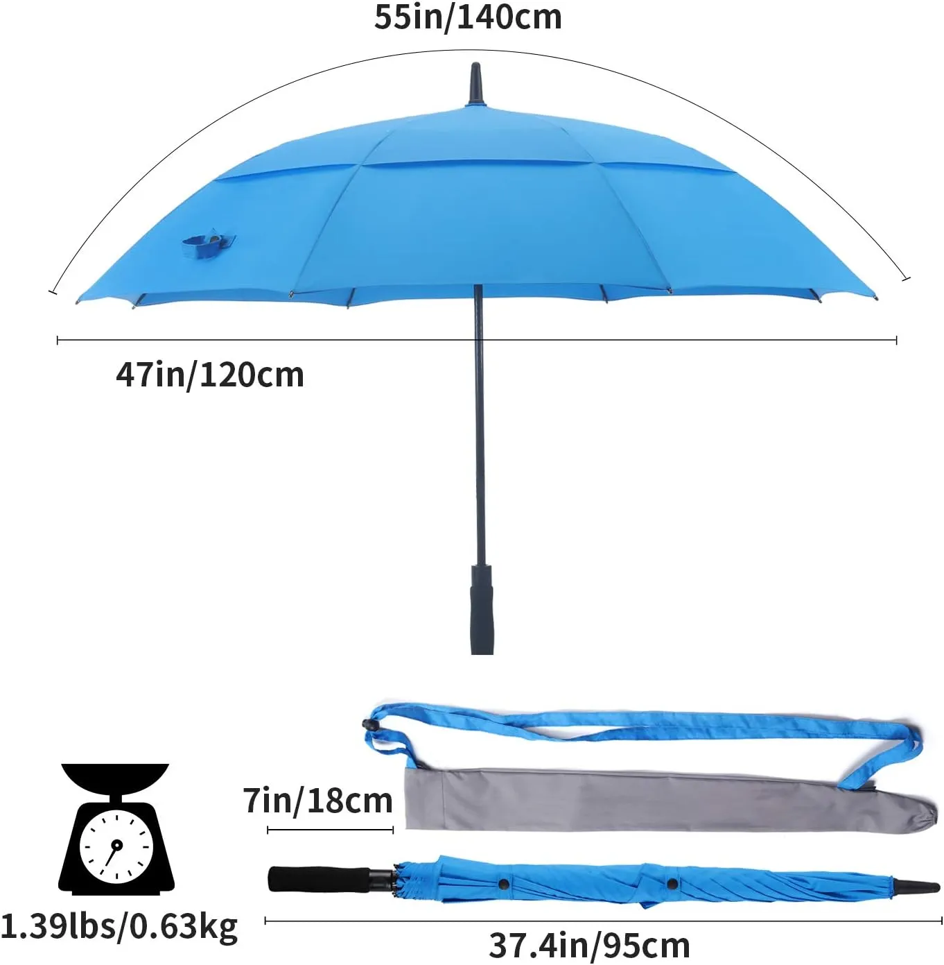 RUMBRELLA 55/62 Inch UV Golf Umbrella Large Oversize Double Canopy Vented Windproof Auto Open Stick Umbrella