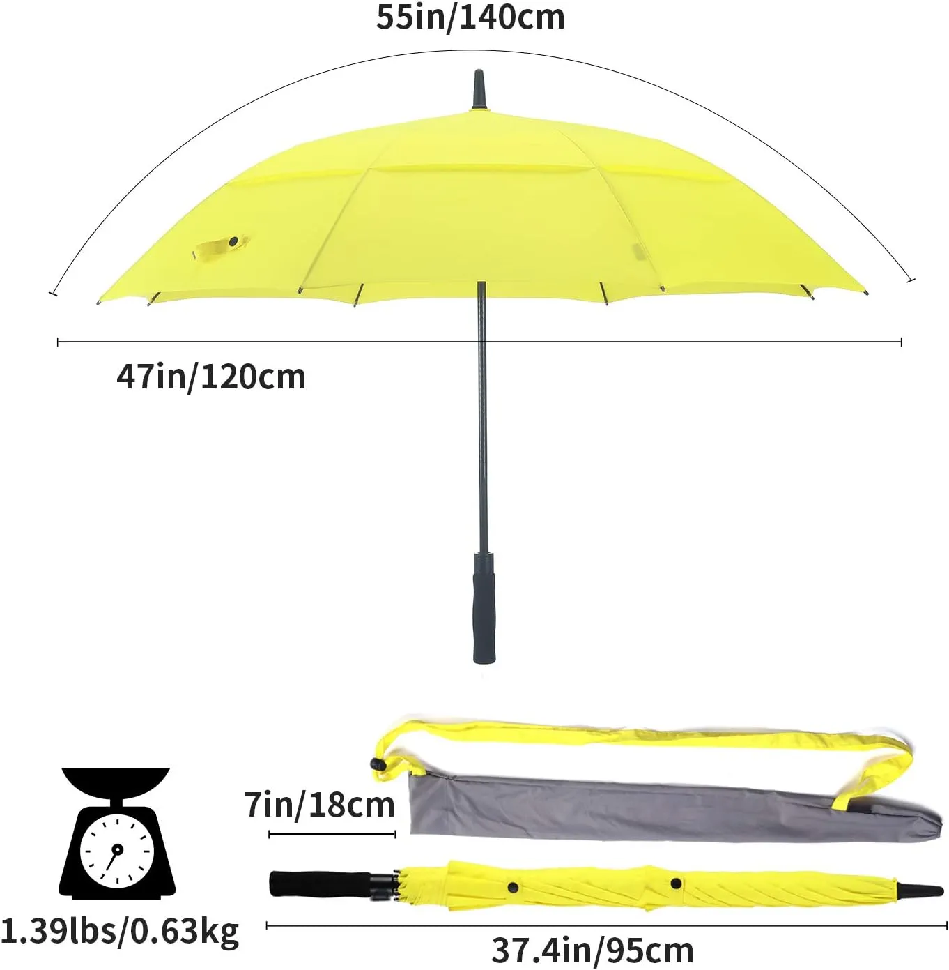 RUMBRELLA 55/62 Inch UV Golf Umbrella Large Oversize Double Canopy Vented Windproof Auto Open Stick Umbrella
