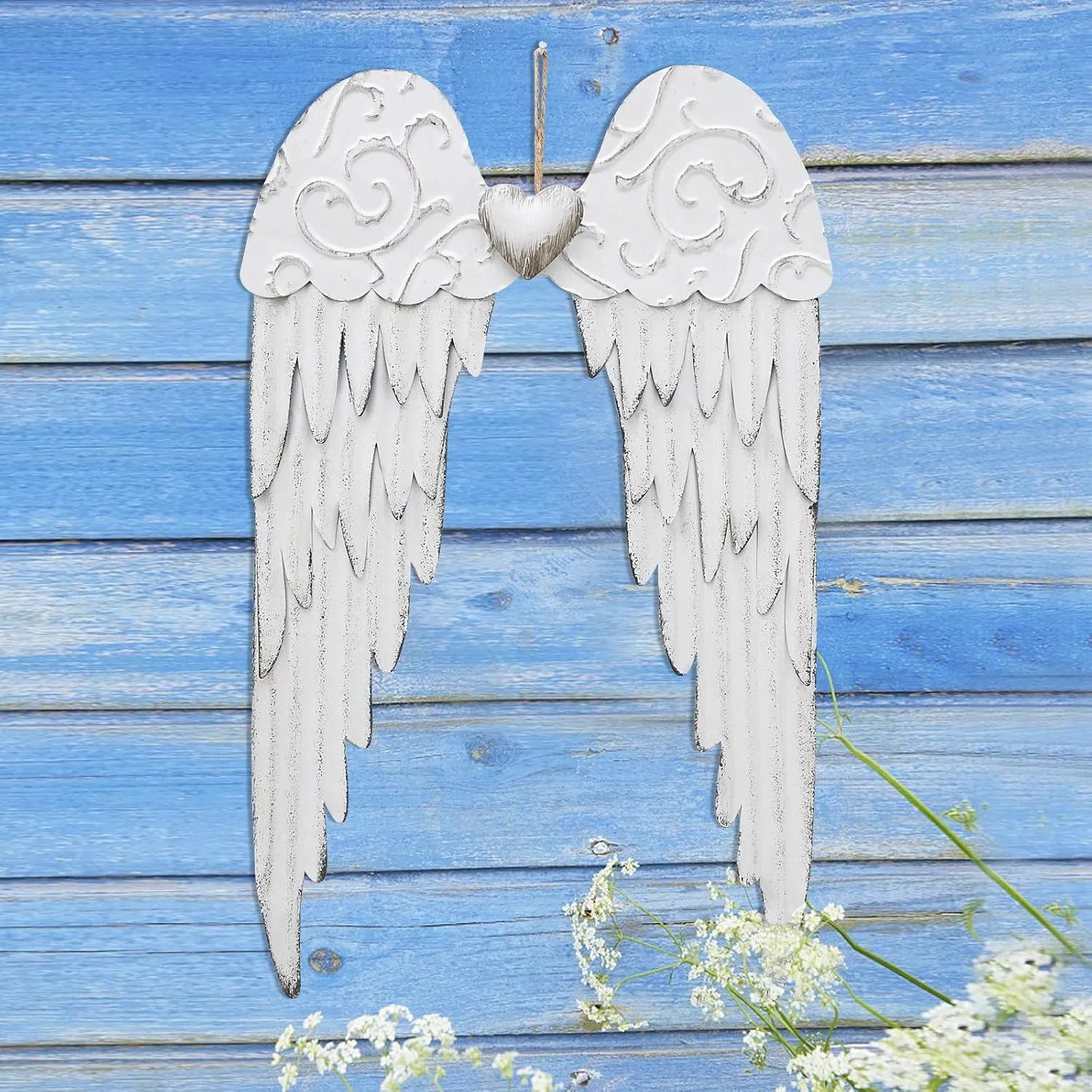 Rustic Metal Angel Wing Wall Sculpture Hanging Wings Wall Art Decor for Bathroom, Bedroom, Living Room Memorial Sympathy Gift