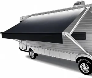RV Awning Fabric Replacement,Camper Trailer Motorized Awning Replacement for Motorhome,Heavy Duty Weatherproof 18.5oz Outdoor Vinyl RV Canopy 11'(Fabric 10'2") Black Fade