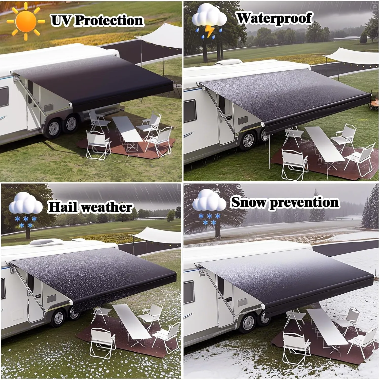 RV Awning Fabric Replacement,Camper Trailer Motorized Awning Replacement for Motorhome,Heavy Duty Weatherproof 18.5oz Outdoor Vinyl RV Canopy 11'(Fabric 10'2") Black Fade