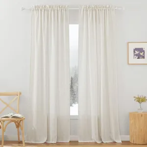 RYB HOME Linen Sheer Curtains 84 inches Long, Semi Sheer Curtains for Living Room Bedroom Privacy Soften Sunlight Drapes for Farmhouse Cafe, W 52 x L 84, Linen, 2 Panels