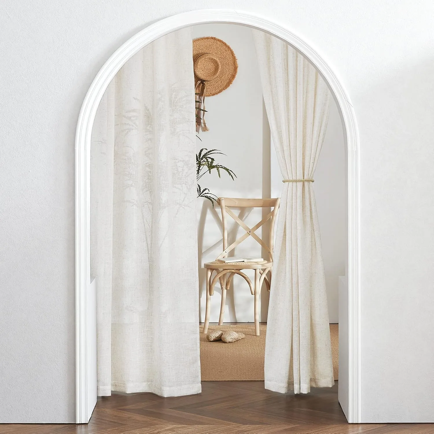 RYB HOME Linen Sheer Curtains 84 inches Long, Semi Sheer Curtains for Living Room Bedroom Privacy Soften Sunlight Drapes for Farmhouse Cafe, W 52 x L 84, Linen, 2 Panels