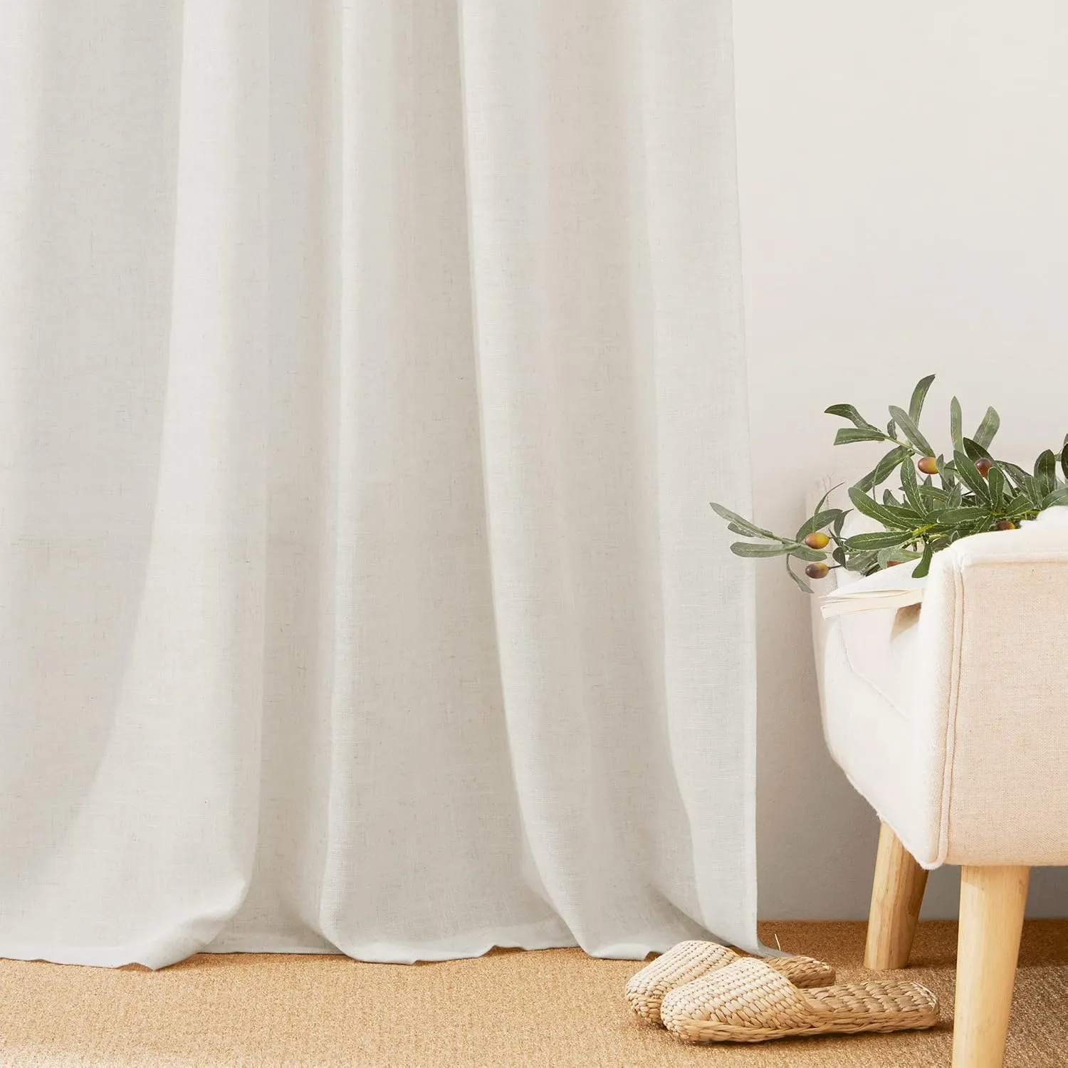 RYB HOME Linen Sheer Curtains 84 inches Long, Semi Sheer Curtains for Living Room Bedroom Privacy Soften Sunlight Drapes for Farmhouse Cafe, W 52 x L 84, Linen, 2 Panels