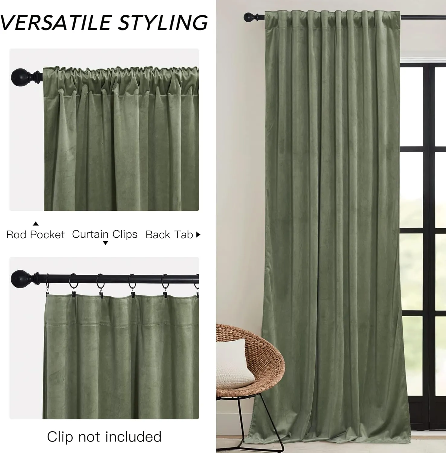 RYB HOME Sage Green Velvet Curtains 84 inches, Room Darkening Super Soft Velvet Drapes with Pleat Tape for Living Room, Thermal Insulated Window Treatment for Bedroom, W52 x L84 inch, 2 Panels