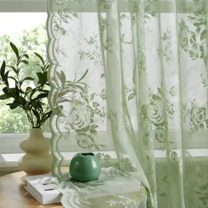 Sage Green Lace Curtains 63 Inch Length 2 Panels Set Country Rustic Floral Lace Curtains for Living Room Bedroom Decor Rod Pocket Light Filtering Vintage Rust Lace Curtains, 52x63, Light Green