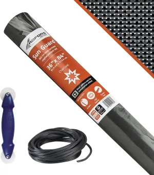 Saint-Gobain ADFORS Charcoal Sun Guard Screen Repair Kit, 36 Inches x 84 Inches - Blocks up to 75% of the Sun’s Rays, DIY Window & Door Mesh Repair, Durable, Comes with Spline Tool & Spline
