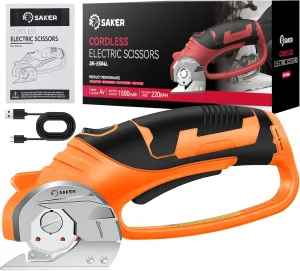 Saker Electric Box Cardboard Cutter: Cordless Elwetric Scissors for Fabric Leather Paper Plastic - Card Board Cutter Tool with 4V Recharged Battery - Safety Lock and LED Light for Cutting,Orange