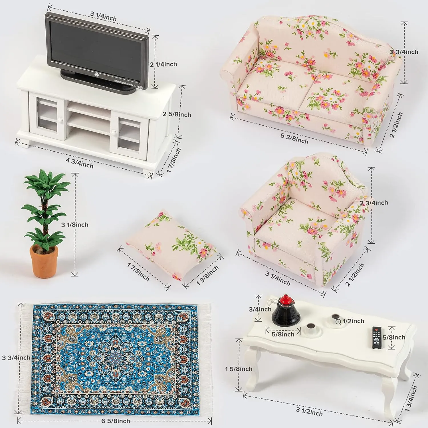 SAMCAMI Miniature Dollhouse Furniture 1 12 Scale - Wooden Dollhouse Furniture Set for Dollhouse Living Room - Doll House Furniture Incl Sofa, TV Cabinet, Coffee Table and Other Accessories (Red)