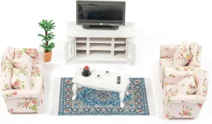 SAMCAMI Miniature Dollhouse Furniture 1 12 Scale - Wooden Dollhouse Furniture Set for Dollhouse Living Room - Doll House Furniture Incl Sofa, TV Cabinet, Coffee Table and Other Accessories (Red)