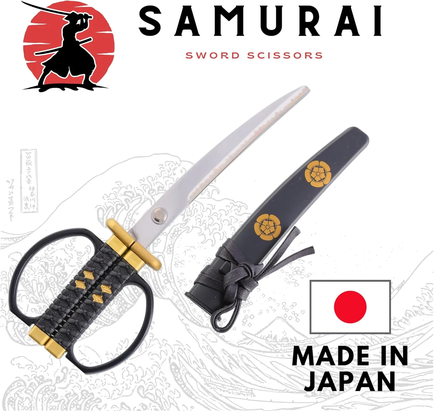 Samurai Sword Scissors, Katana-Inspired with Display Stand - Made in Japan (Black)