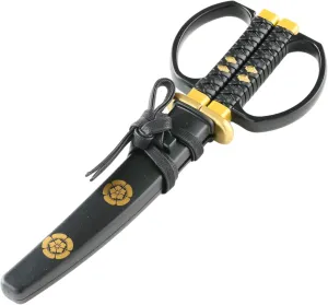 Samurai Sword Scissors, Katana-Inspired with Display Stand - Made in Japan (Black)