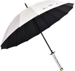 Samurai Sword with Long Handle Umbrella,Golf Umbrella,Rain and Sun Protection and Windproof,Fiber Ribs(16 Bone),105cm/41 Diameter, Suitable for 1 or 2 Persons, Manual,Black/White