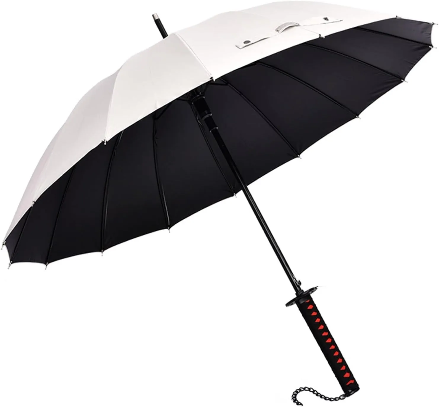 Samurai Sword with Long Handle Umbrella,Golf Umbrella,Rain and Sun Protection and Windproof,Fiber Ribs(16 Bone),105cm/41 Diameter, Suitable for 1 or 2 Persons, Manual,Black/White
