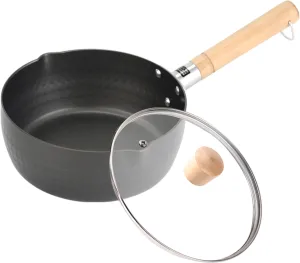 Saucepan with lid, Hard-Anodized Non-Stick Aluminum, Medium Sauce Pot - 2.5 Quart, Matte Black