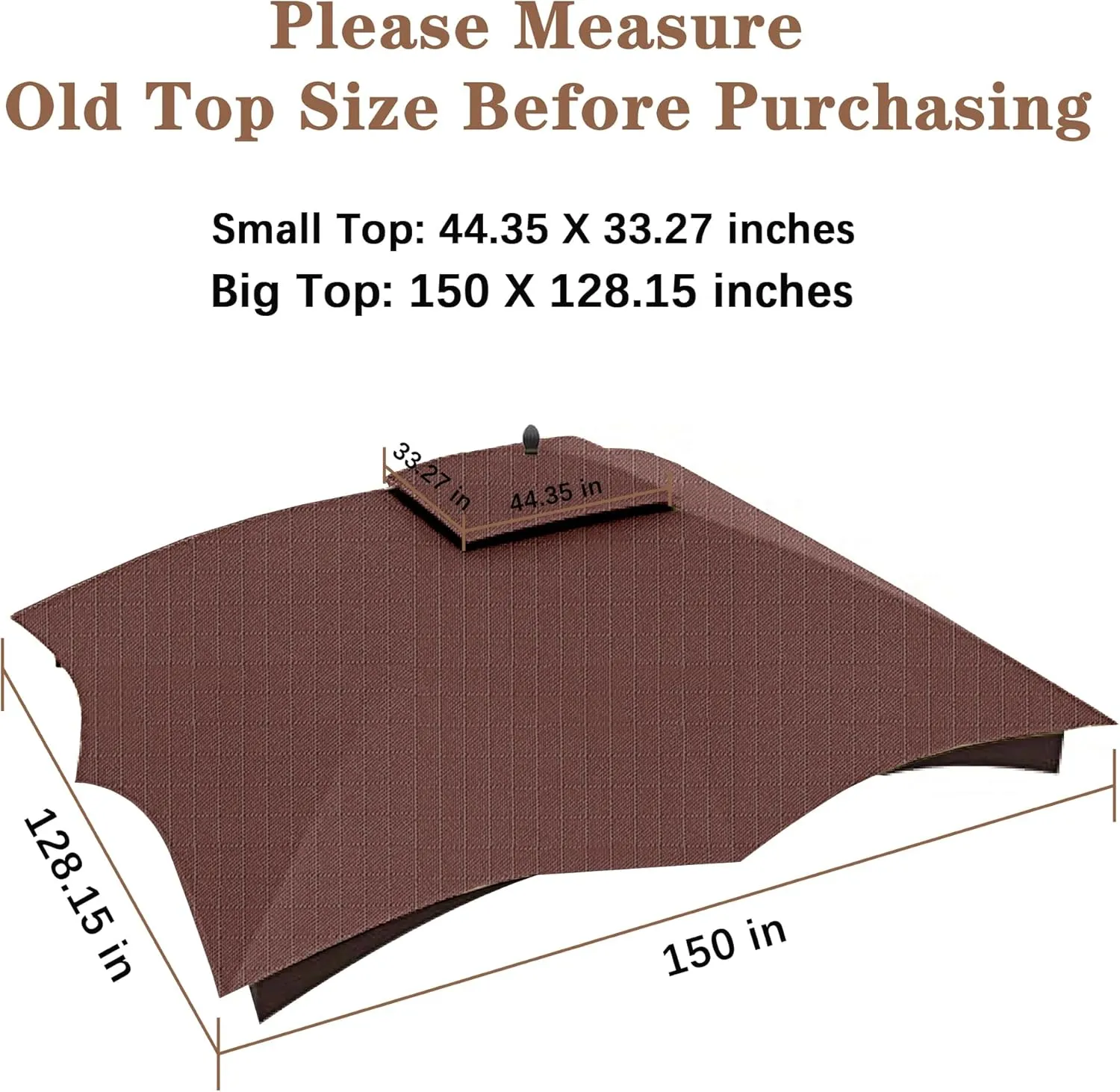 SCOCANOPY Brown Ripstop Replacement Top for Lowe's Allen Roth 10X12 Gazebo Model #GF-12S004B-1/ GF-12S004BTO