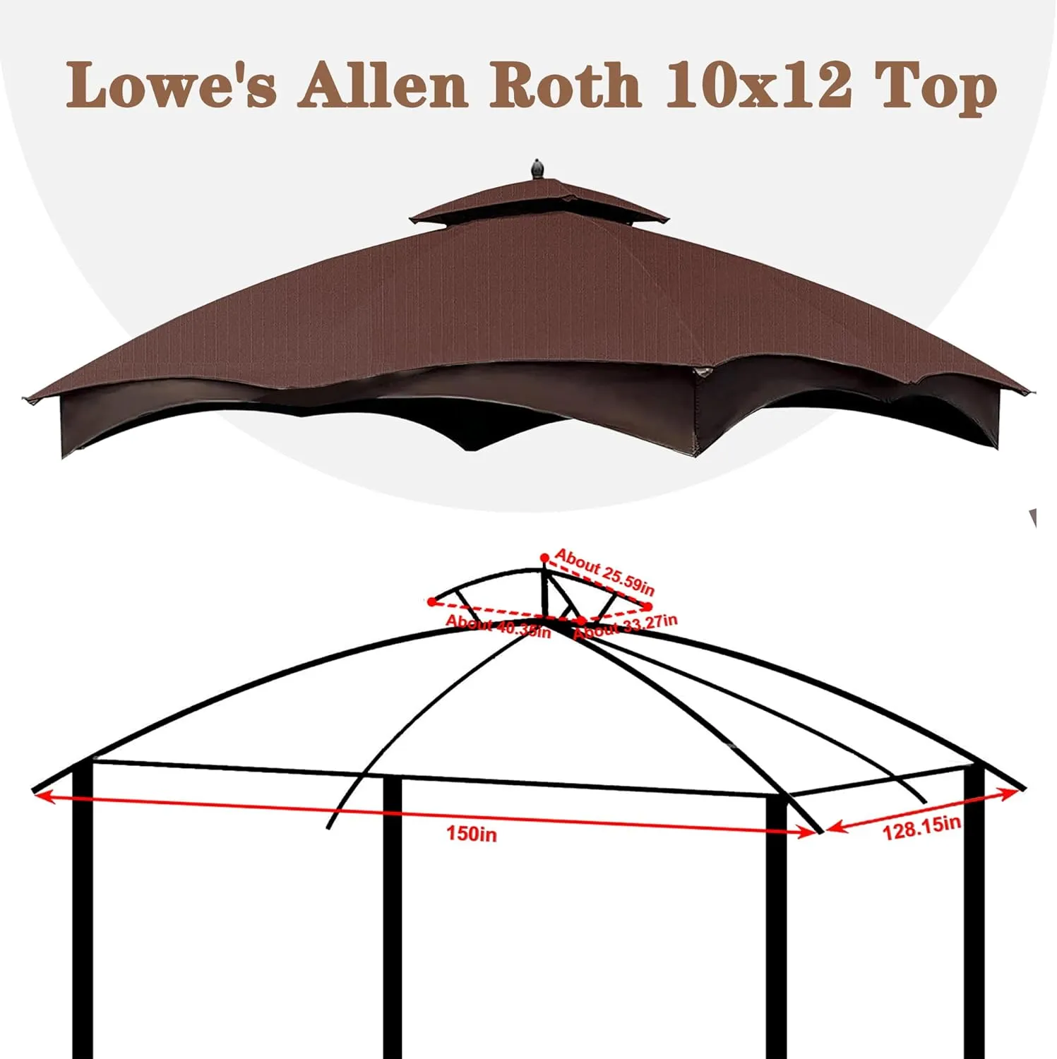 SCOCANOPY Brown Ripstop Replacement Top for Lowe's Allen Roth 10X12 Gazebo Model #GF-12S004B-1/ GF-12S004BTO