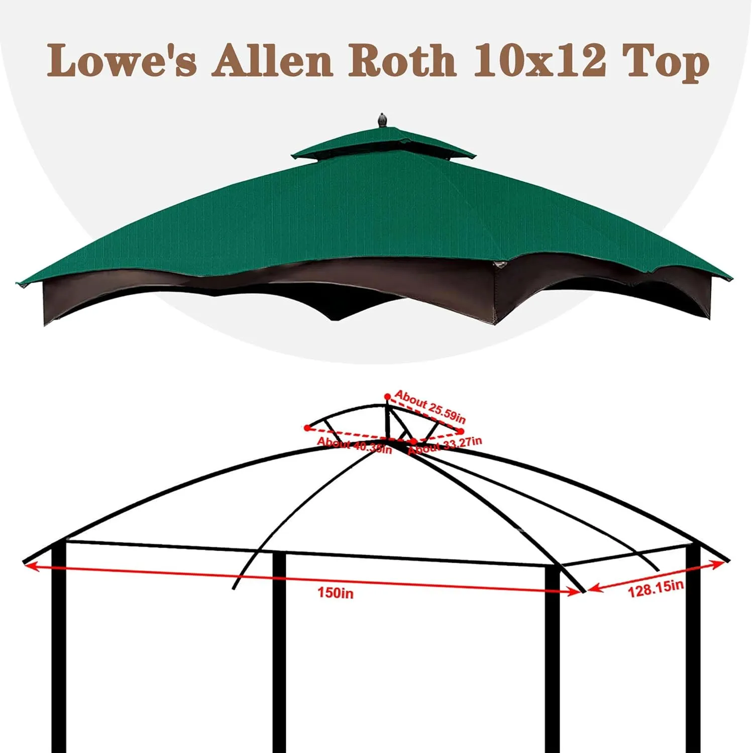 SCOCANOPY Burgundy Ripstop Replacement Cover for Lowe's Allen Roth 10X12 Gazebo Model #TPGAZ17-002C,TPGAZ17-002