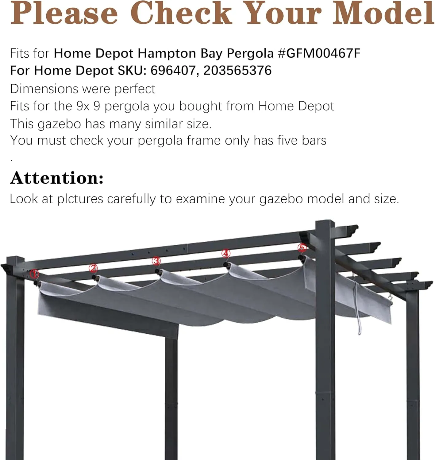 SCOCANOPY Gray Ripstop Replacement Cover Fit for Home Depot Hampton Bay Pergola # GFM00467F,GFM00469A