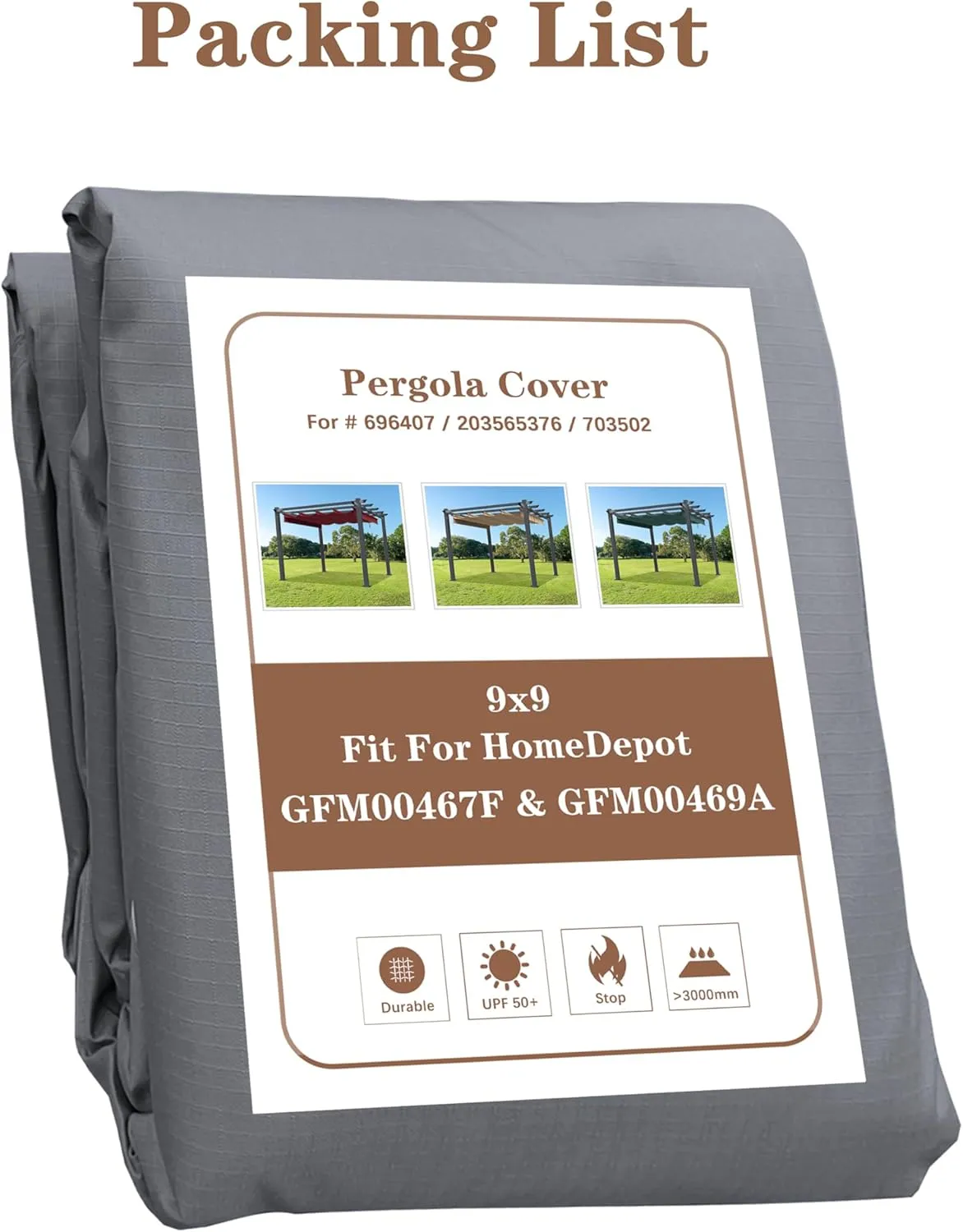 SCOCANOPY Gray Ripstop Replacement Cover Fit for Home Depot Hampton Bay Pergola # GFM00467F,GFM00469A