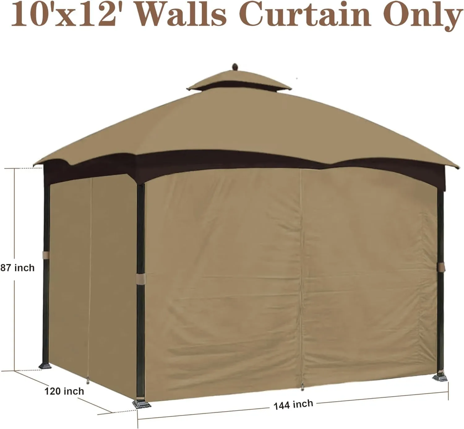 SCOCANOPY Khaki 10' x 12' Gazebo Privacy Curtain Set Fit for Lowe's Allen Roth 10X12 Gazebo Model #GF-12S004B-1 / GF-12S004BTO/ TPGAZ17-002/TPGAZ2303