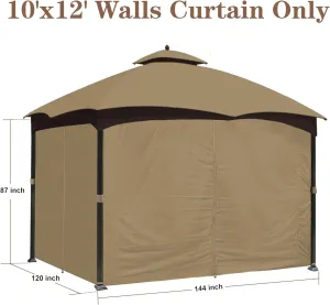 SCOCANOPY Khaki 10' x 12' Gazebo Privacy Curtain Set Fit for Lowe's Allen Roth 10X12 Gazebo Model #GF-12S004B-1 / GF-12S004BTO/ TPGAZ17-002/TPGAZ2303