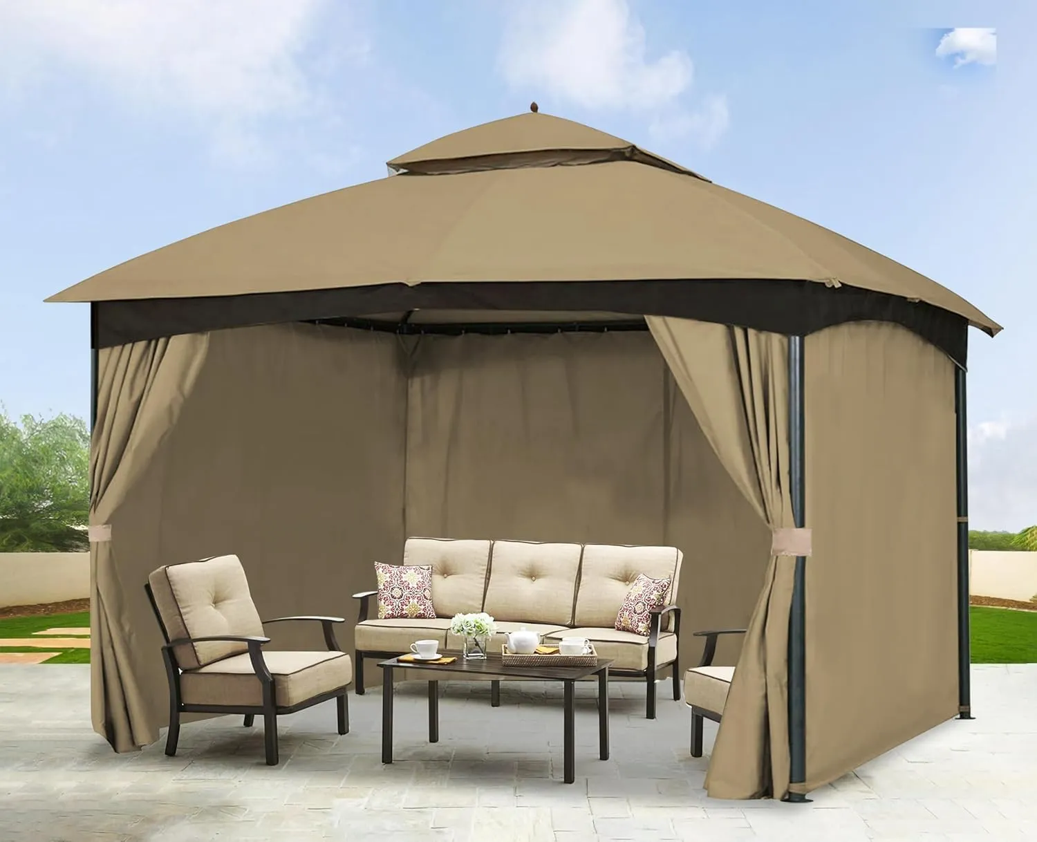 SCOCANOPY Khaki 10' x 12' Gazebo Privacy Curtain Set Fit for Lowe's Allen Roth 10X12 Gazebo Model #GF-12S004B-1 / GF-12S004BTO/ TPGAZ17-002/TPGAZ2303
