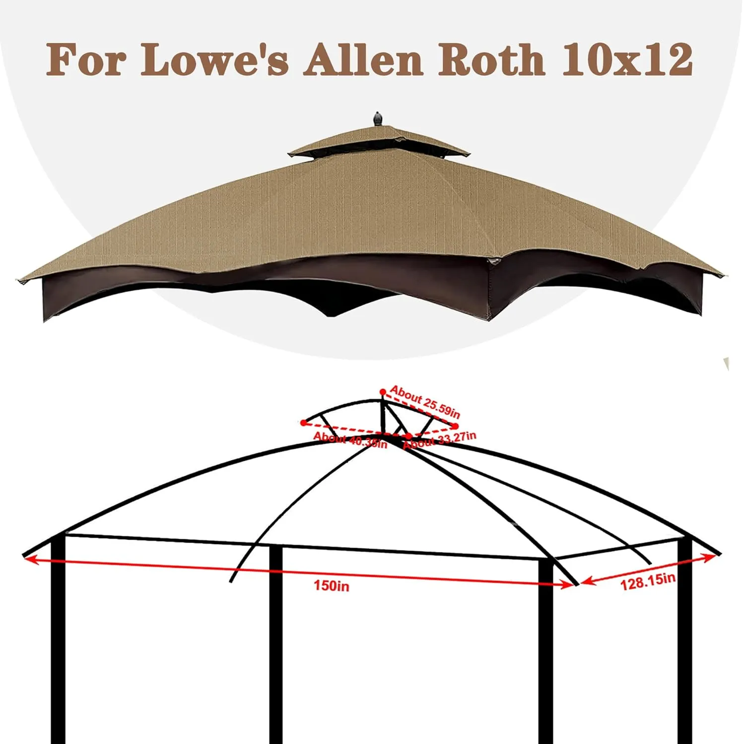 SCOCANOPY Khaki Ripstop Replacement Top for Lowe's Allen Roth 10X12 Gazebo Model #GF-12S004B-1/ GF-12S004BTO