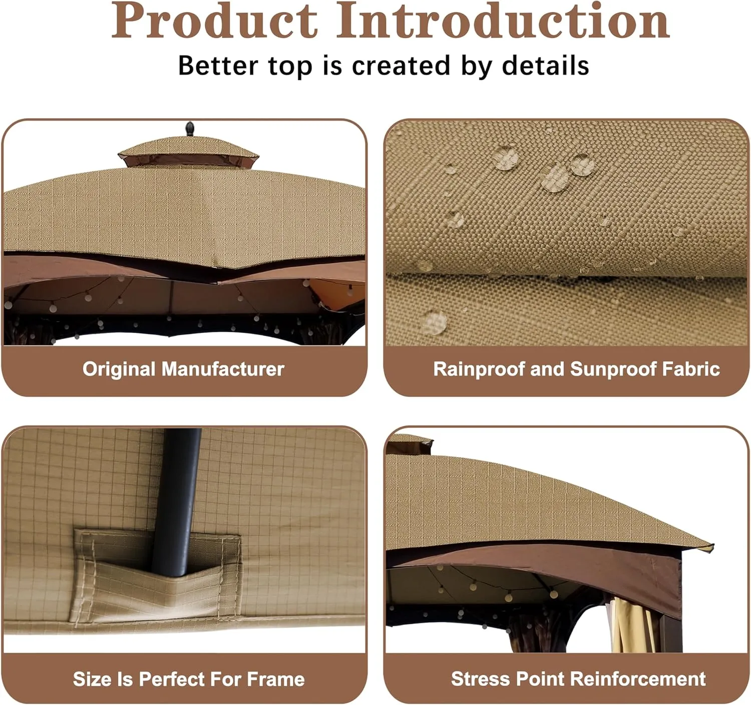 SCOCANOPY Khaki Ripstop Replacement Top for Lowe's Allen Roth 10X12 Gazebo Model #GF-12S004B-1/ GF-12S004BTO