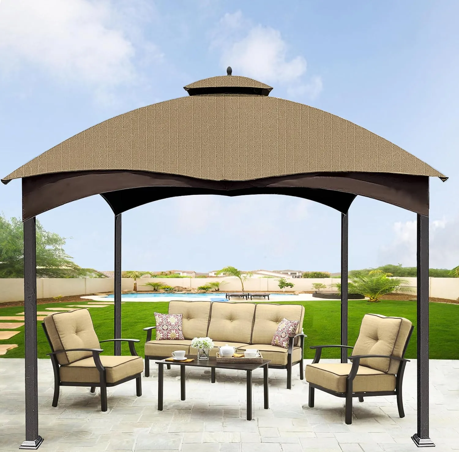 SCOCANOPY Khaki Ripstop Replacement Top for Lowe's Allen Roth 10X12 Gazebo Model #GF-12S004B-1/ GF-12S004BTO