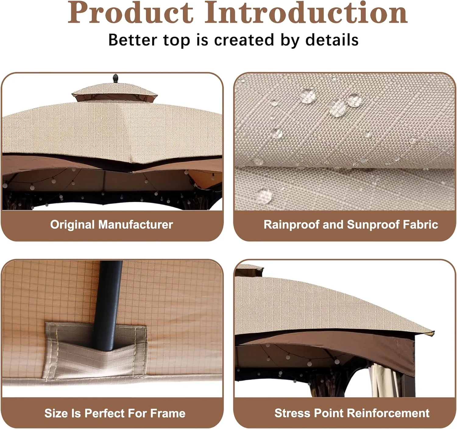 SCOCANOPY Light Beige Ripstop Replacement Top for Lowe's Allen Roth 10X12 Gazebo Model #GF-12S004B-1/ GF-12S004BTO