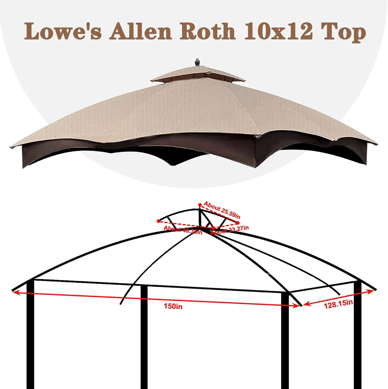SCOCANOPY Light Beige Ripstop Replacement Top for Lowe's Allen Roth 10X12 Gazebo Model #GF-12S004B-1/ GF-12S004BTO