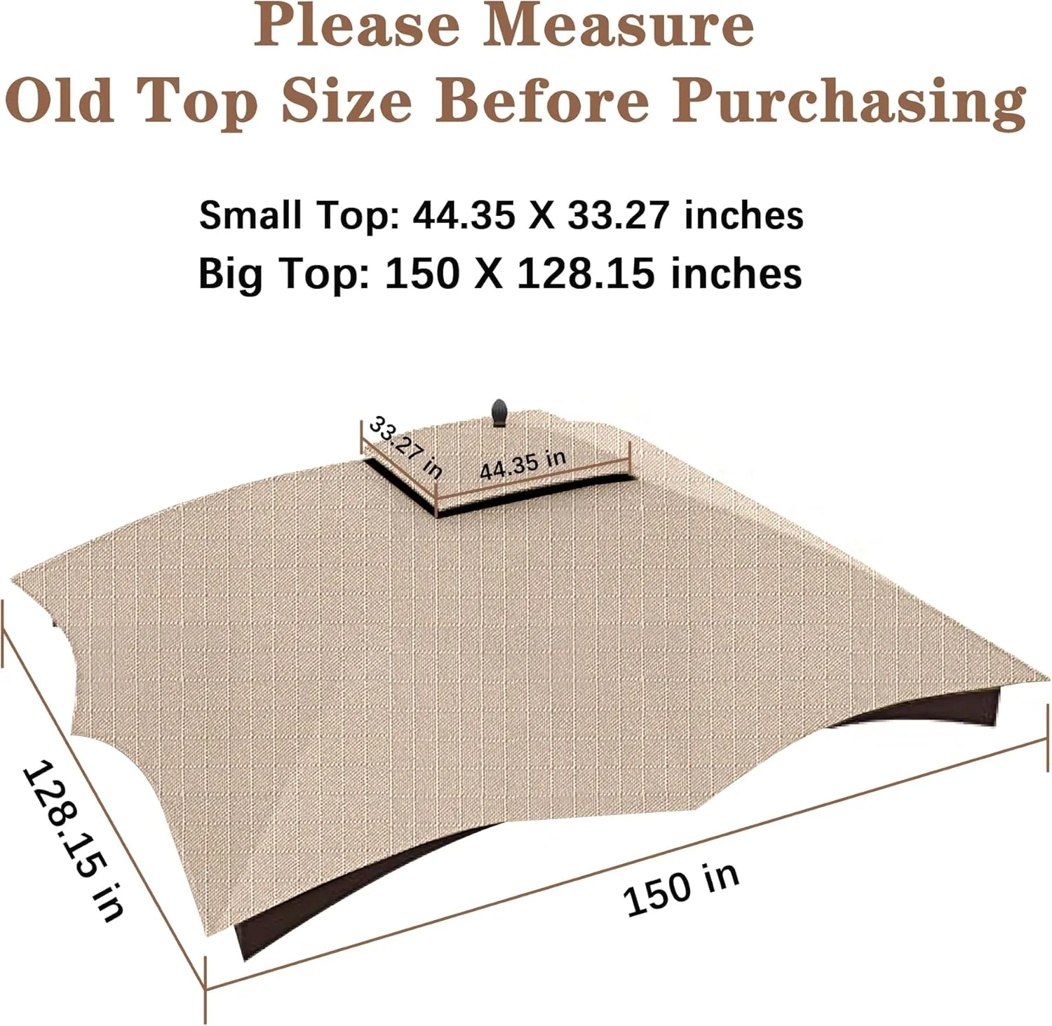 SCOCANOPY Light Beige Ripstop Replacement Top for Lowe's Allen Roth 10X12 Gazebo Model #GF-12S004B-1/ GF-12S004BTO
