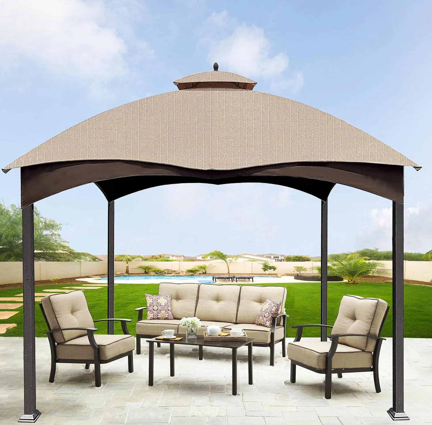 SCOCANOPY Light Beige Ripstop Replacement Top for Lowe's Allen Roth 10X12 Gazebo Model #GF-12S004B-1/ GF-12S004BTO