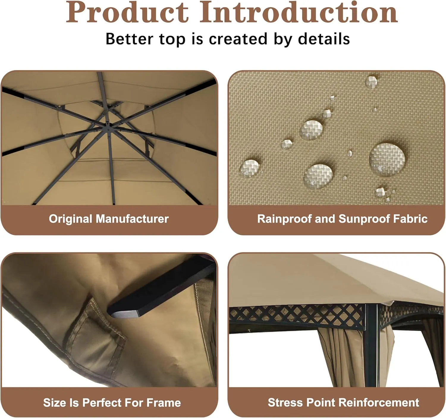 SCOCANOPY Replacement Canopy Cover for Windsor Gazebo L-GZ717PST-C, 810213583,South Hampton Gazebo L-GZ659PST,A111011500 (Khaki)