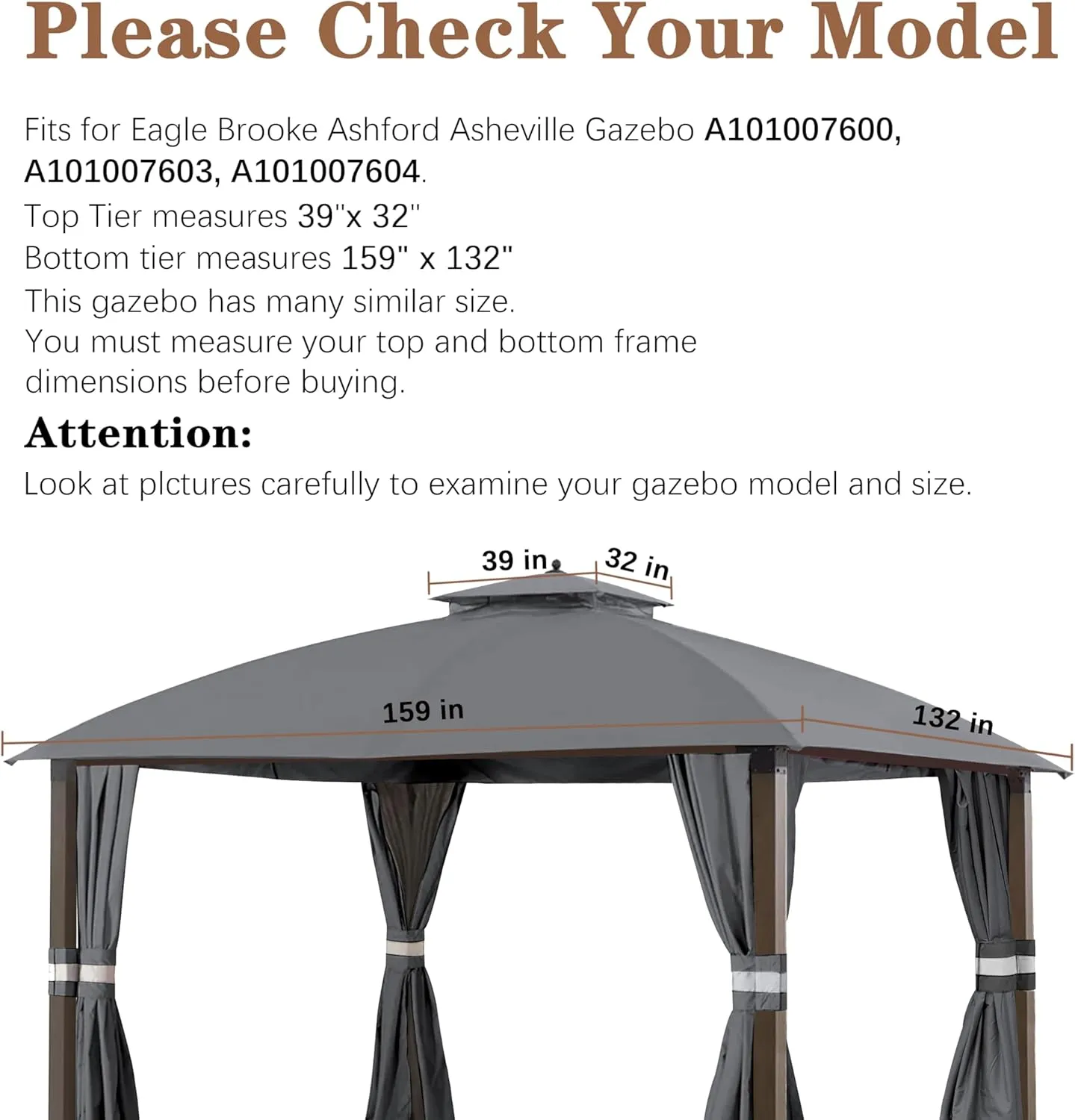 SCOCANOPY Replacement Cover Fit for 10X12 Ft Eagle Brooke Soft Top Gazebo Model A101007600, A101007603, A101007604,(Gray)
