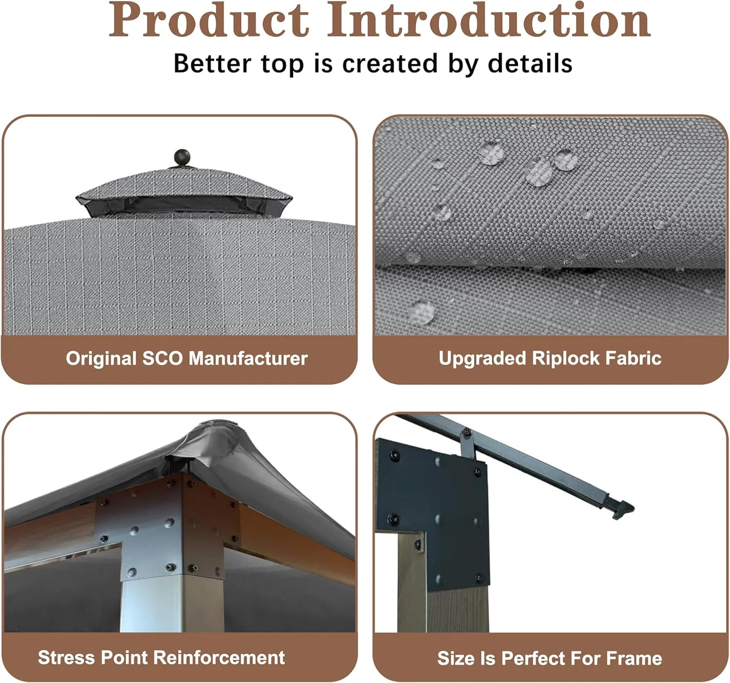 SCOCANOPY Replacement Cover Fit for 10X12 Ft Eagle Brooke Soft Top Gazebo Model A101007600, A101007603, A101007604,(Gray)