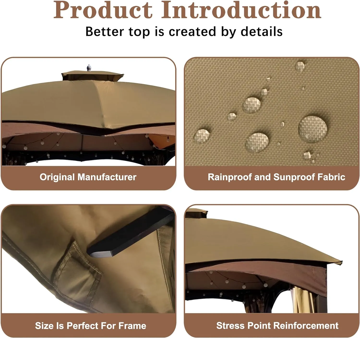 SCOCANOPY Replacement Top for Lowe's Allen Roth 10X12 Gazebo Model #GF-12S004B-1/#GF-12S004BTO (Khaki)